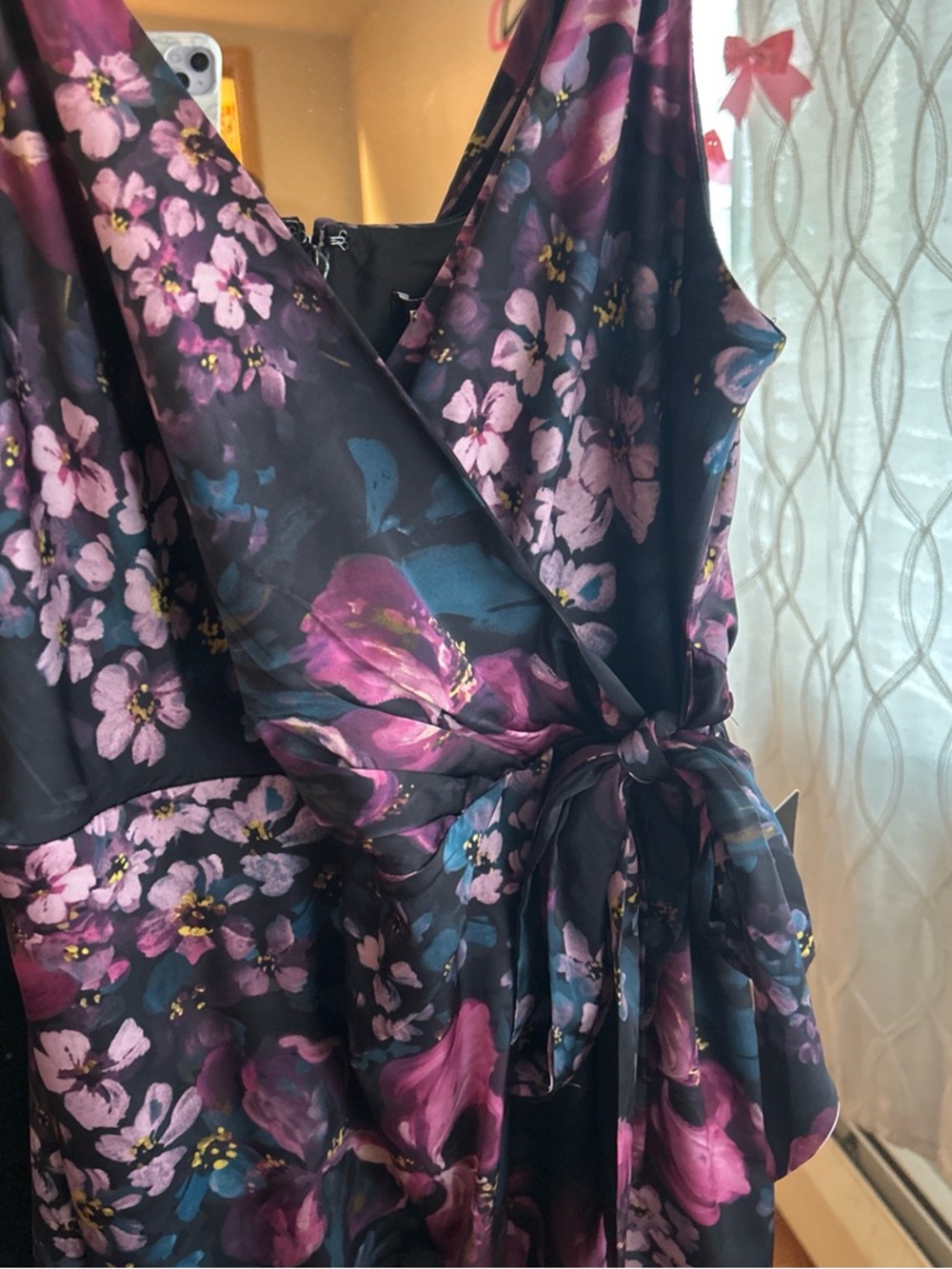 Express Floral Wrap Midi Dress in Deep Plum and Black - Picture 2 of 10